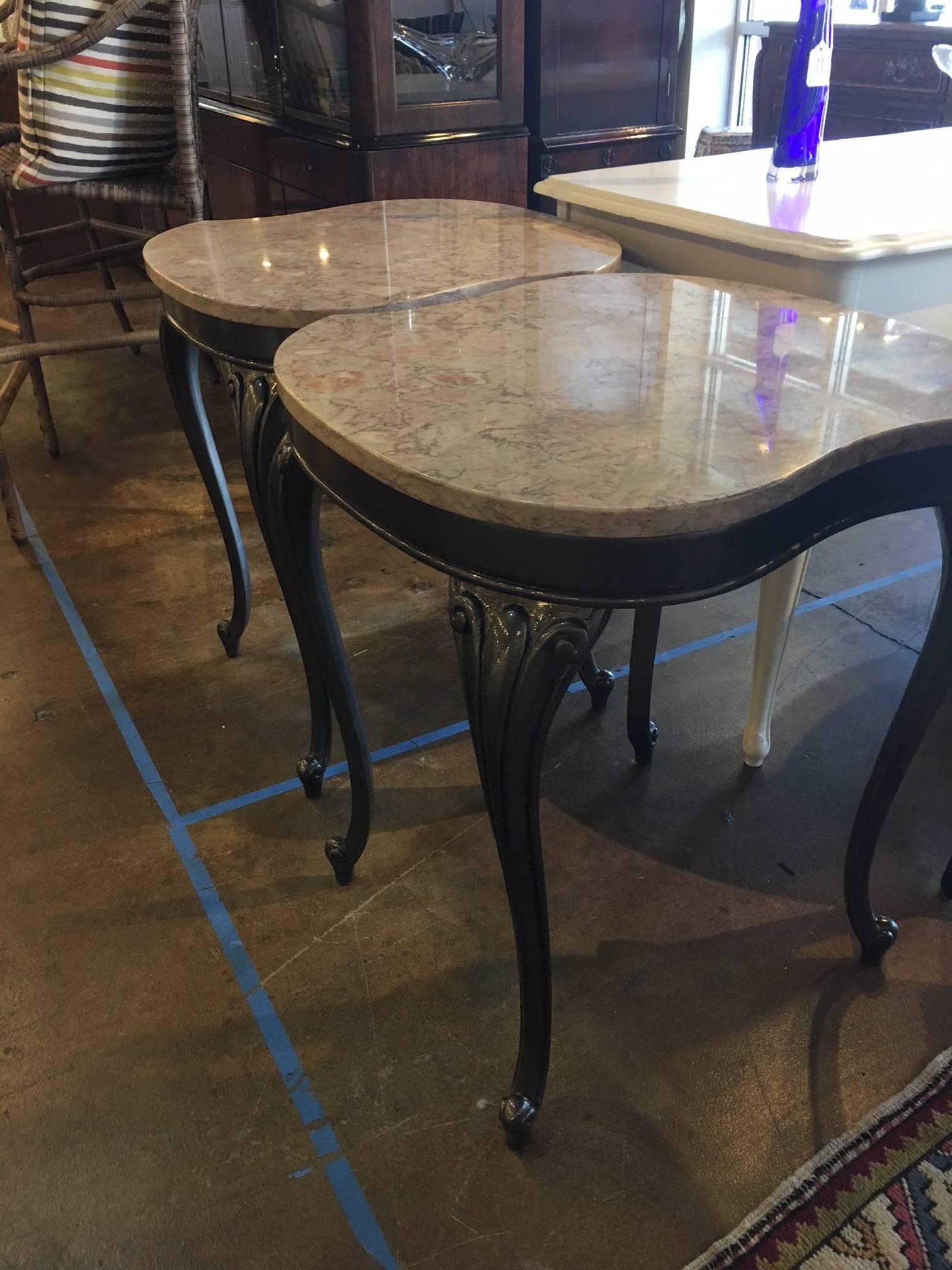 American Marble and Metal Art Deco Style Side Tables 