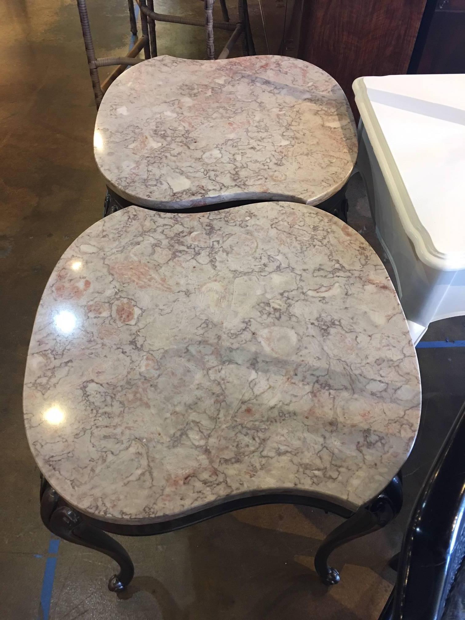 Marble and Metal Art Deco Style Side Tables  In Excellent Condition In Raleigh, NC