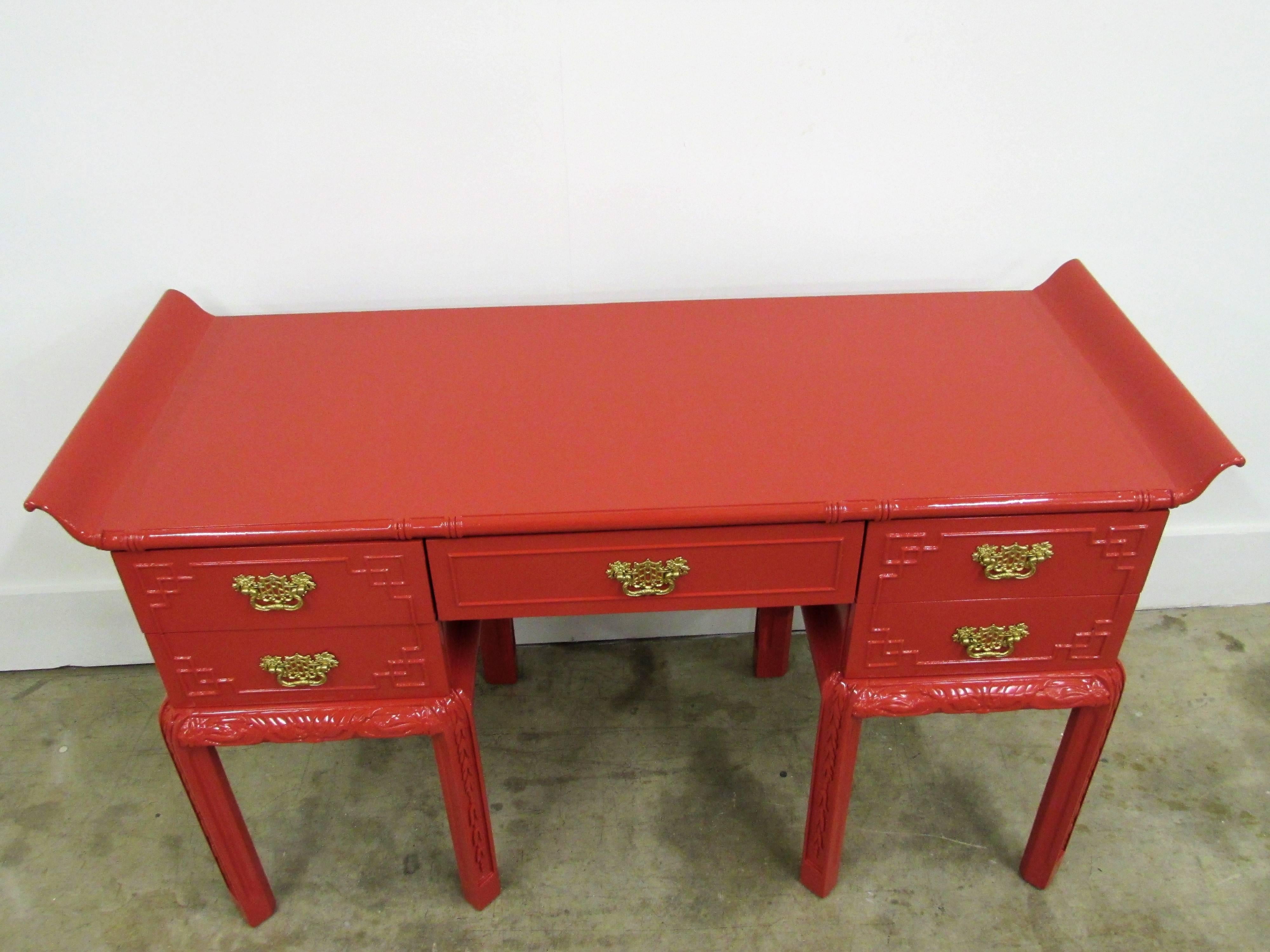 Hollywood Regency Chinoiserie Pagoda Desk or Console