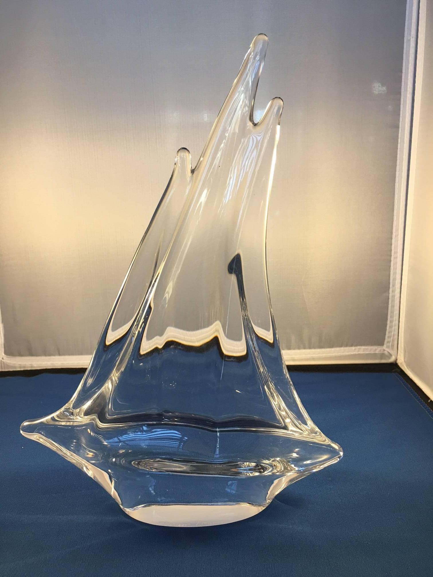 Mid-Century Modern Daum France Crystal Sailboat Sculpture For Sale