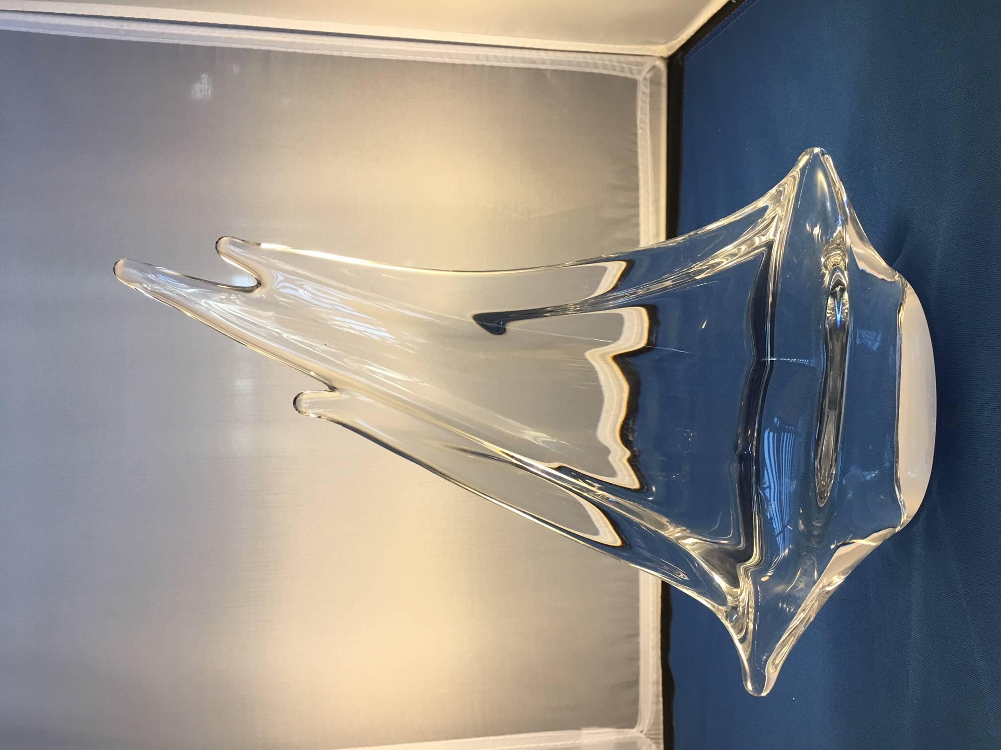 French Daum France Crystal Sailboat Sculpture For Sale