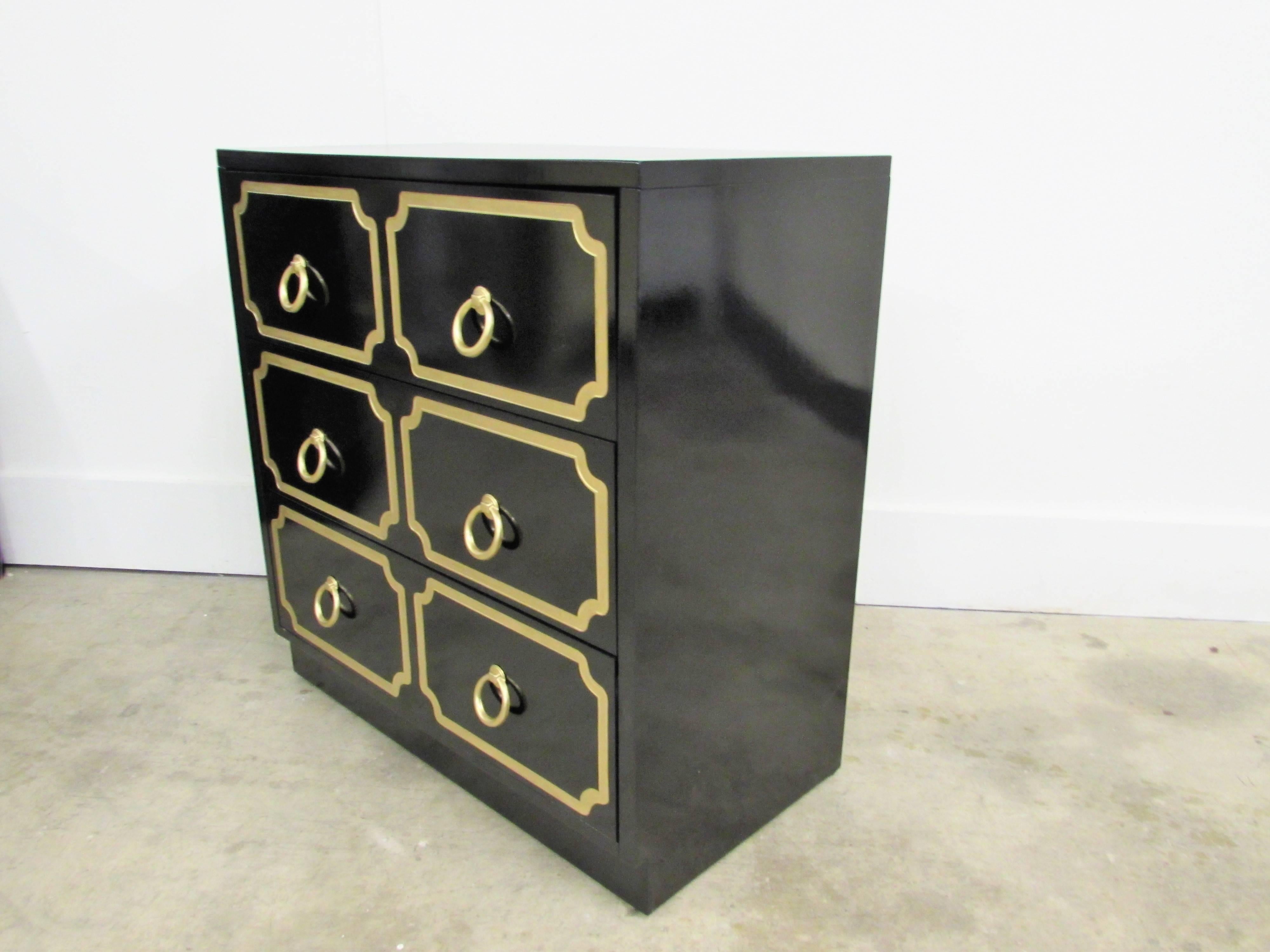 Dorothy Draper España Inspired Black Lacquered Chest  In Excellent Condition In Raleigh, NC