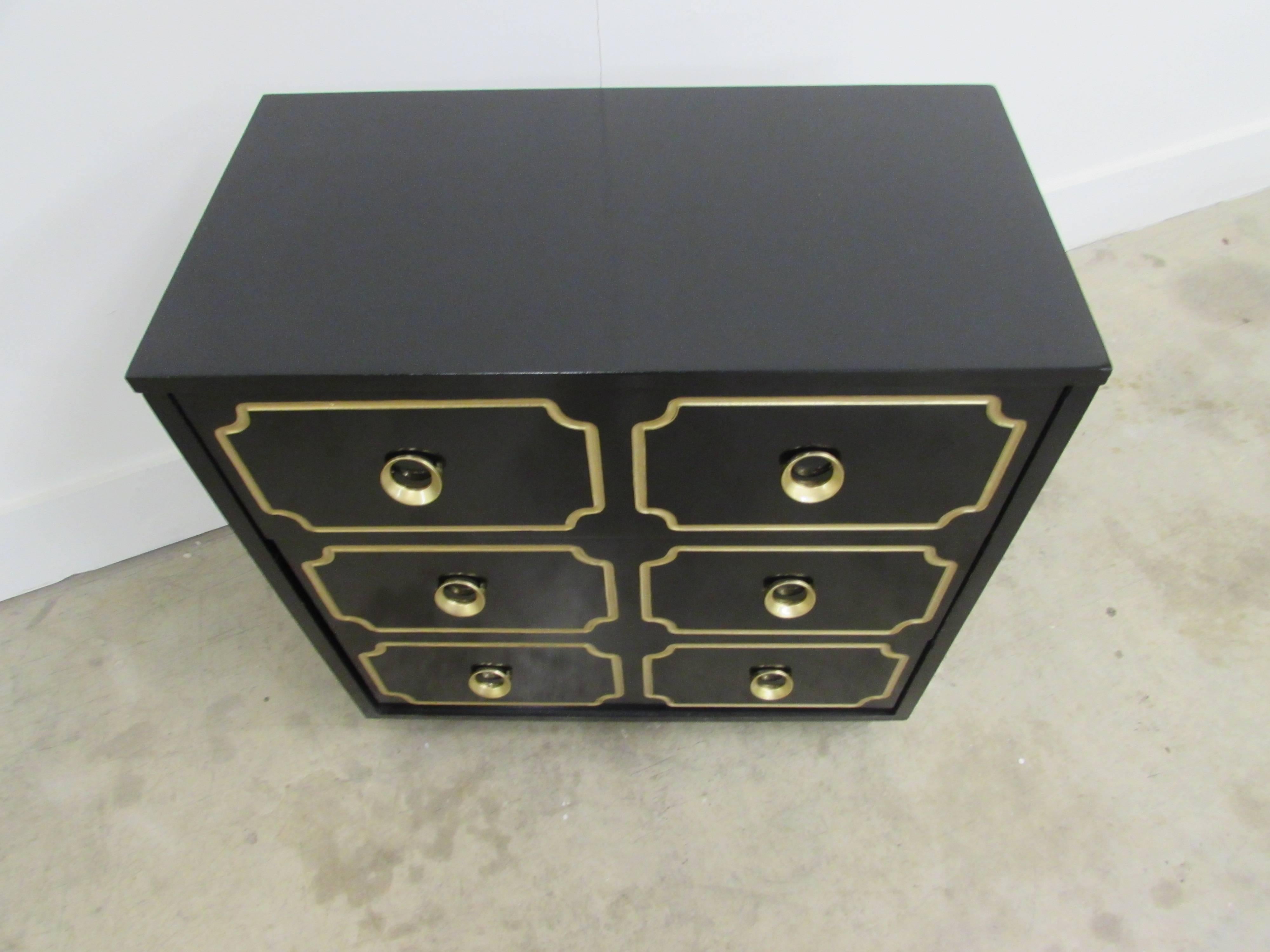 Dorothy Draper España Inspired Black Lacquered Chest In Excellent Condition In Raleigh, NC