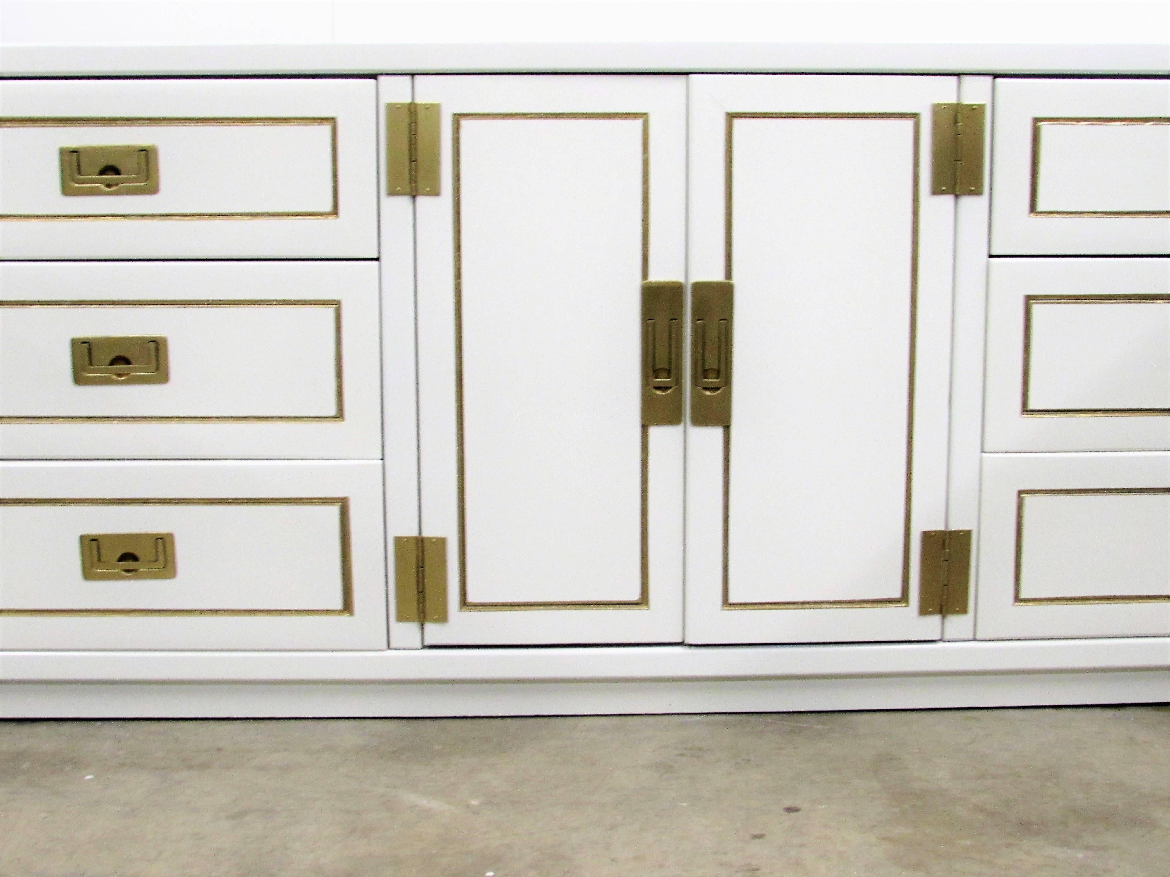 Mid-Century Modern Nine-Drawer Lacquered Campaign Credenza