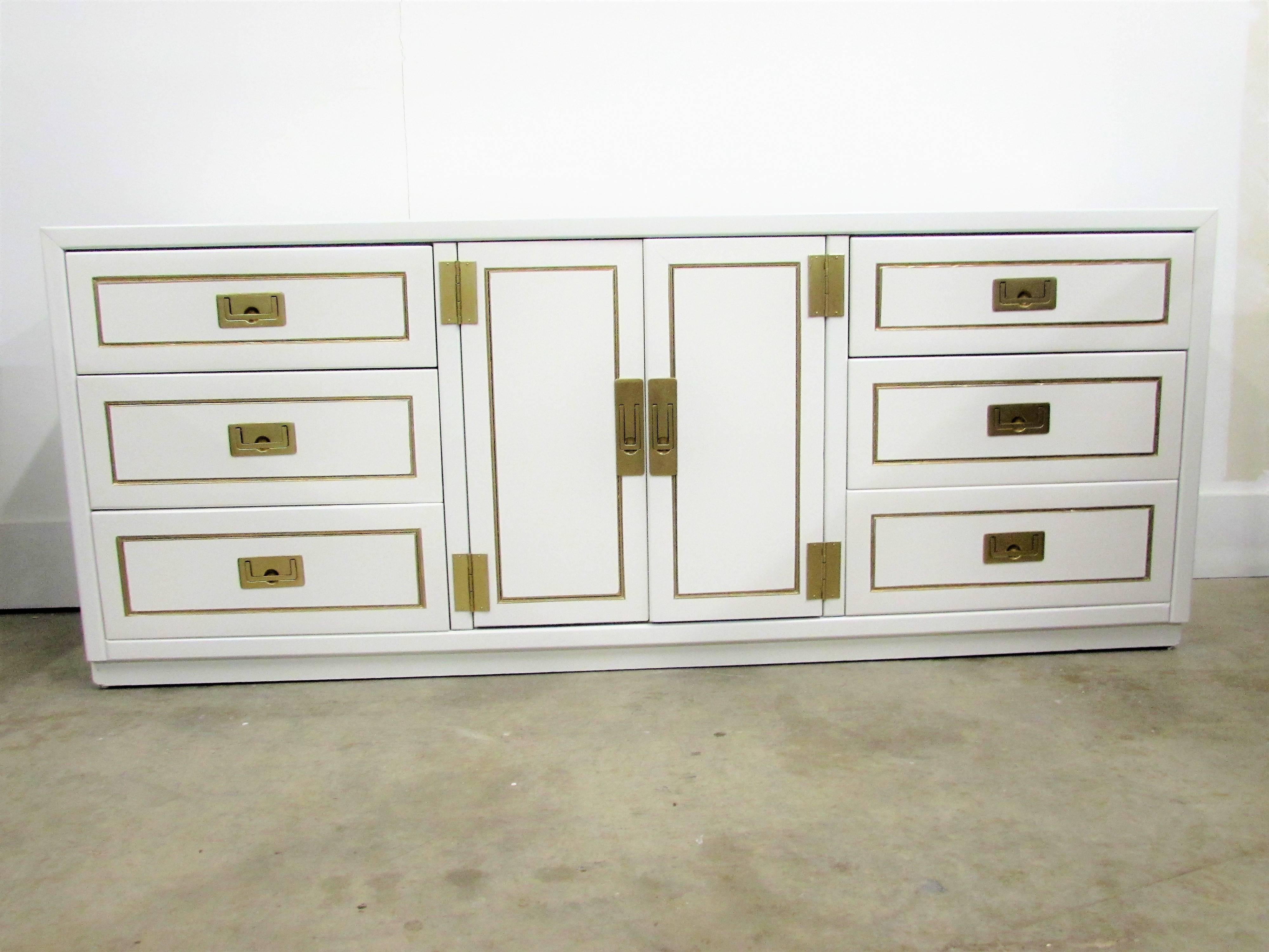 American Nine-Drawer Lacquered Campaign Credenza