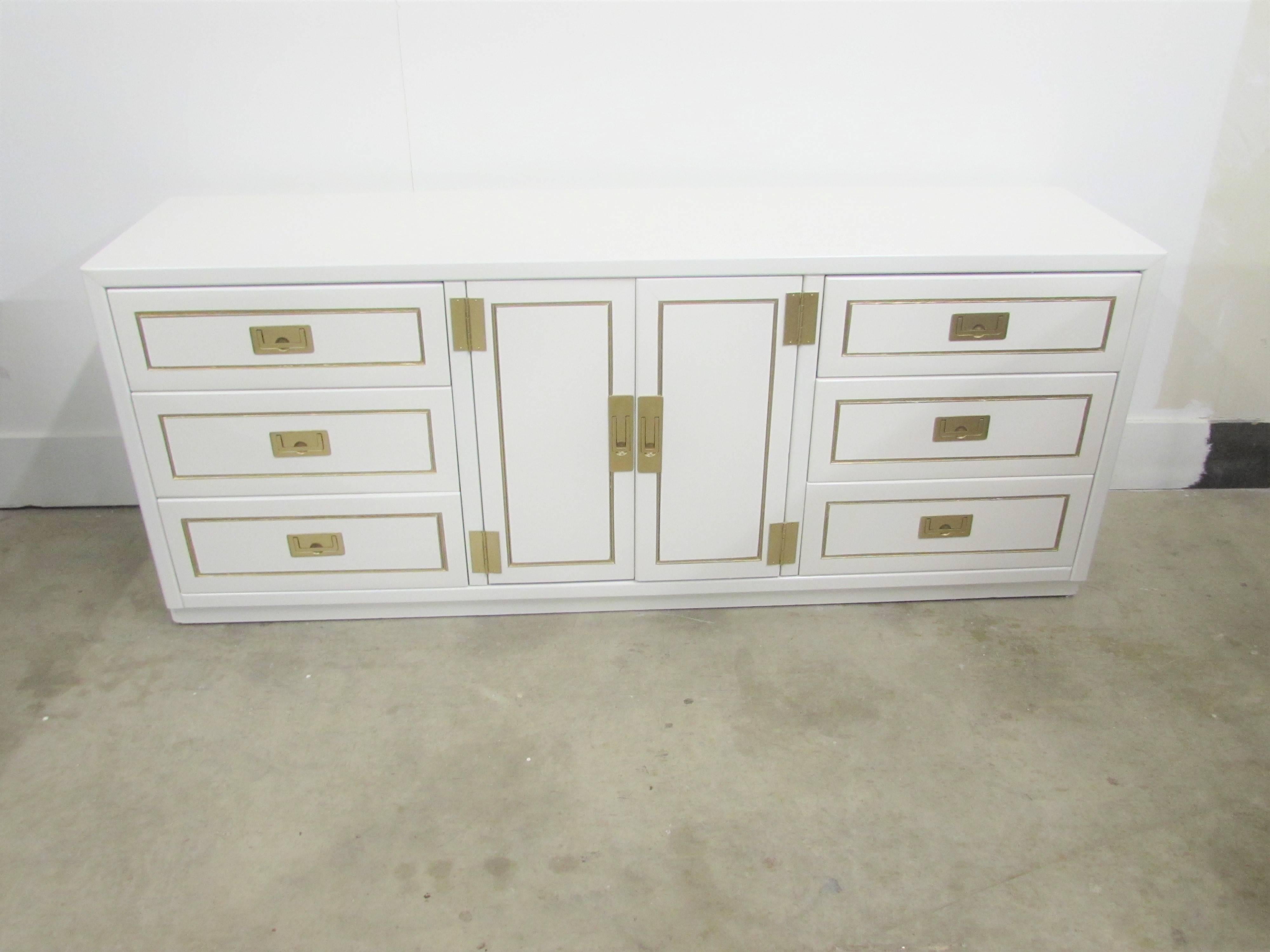 Nine-Drawer Lacquered Campaign Credenza 1