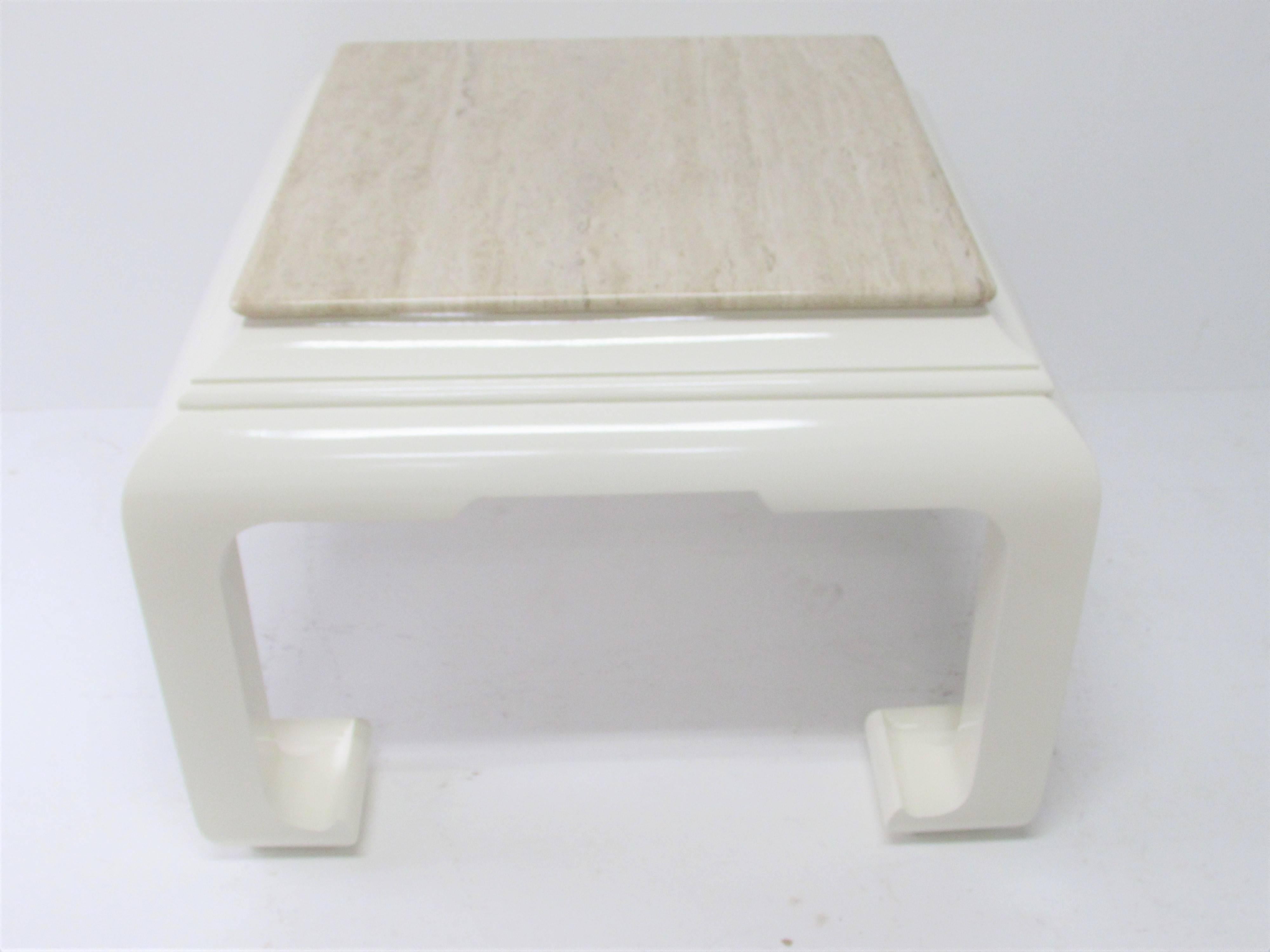 American Ming Style Lacquered Side Table with Travertine Top For Sale