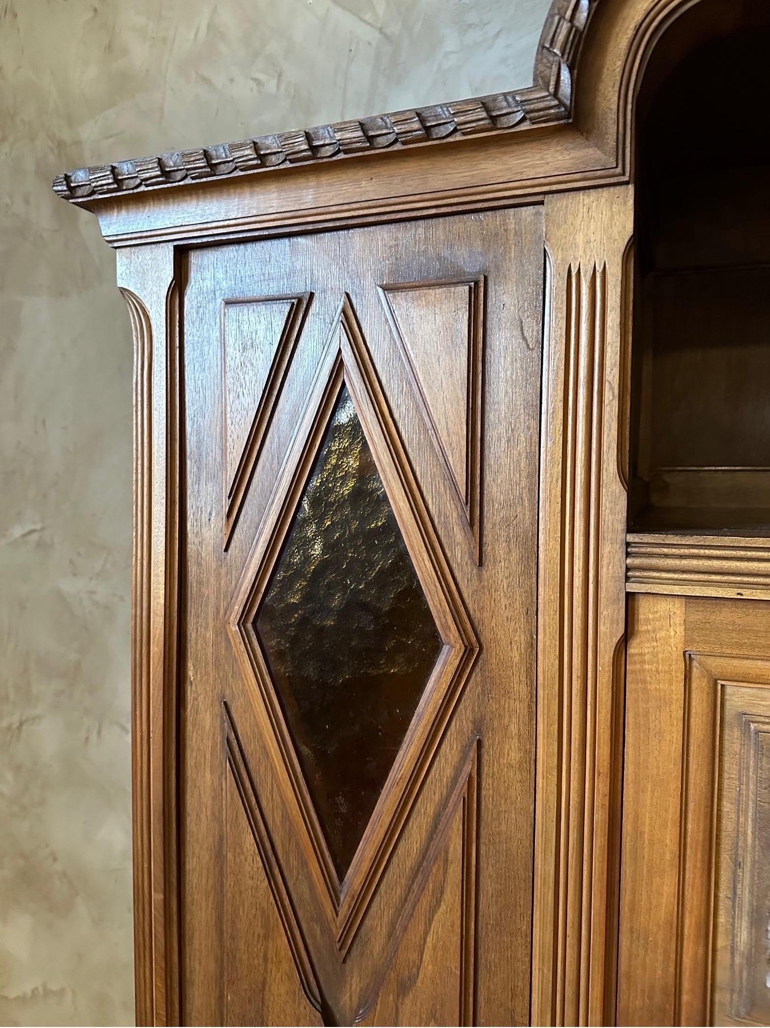 Glass 20th century French Art deco Walnut Armoire, 1930s For Sale