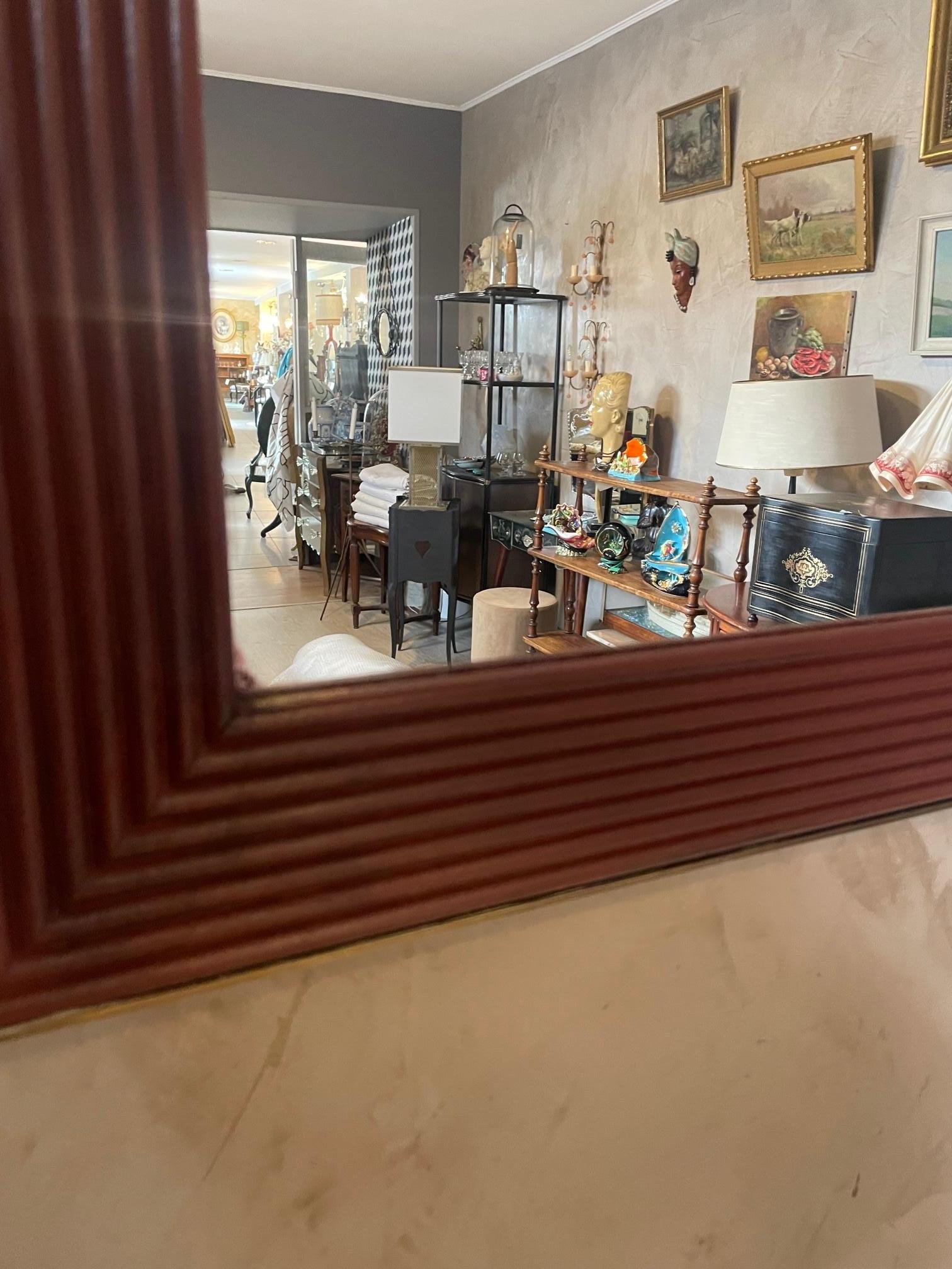Fine XX secolo Specchio italiano in legno e ottone del XX secolo, anni '70 in vendita