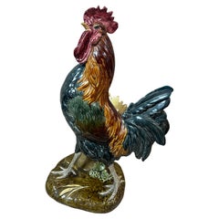 19th century French Majolica Earthenware Rooster Signed By Paul Comolera, 1880s