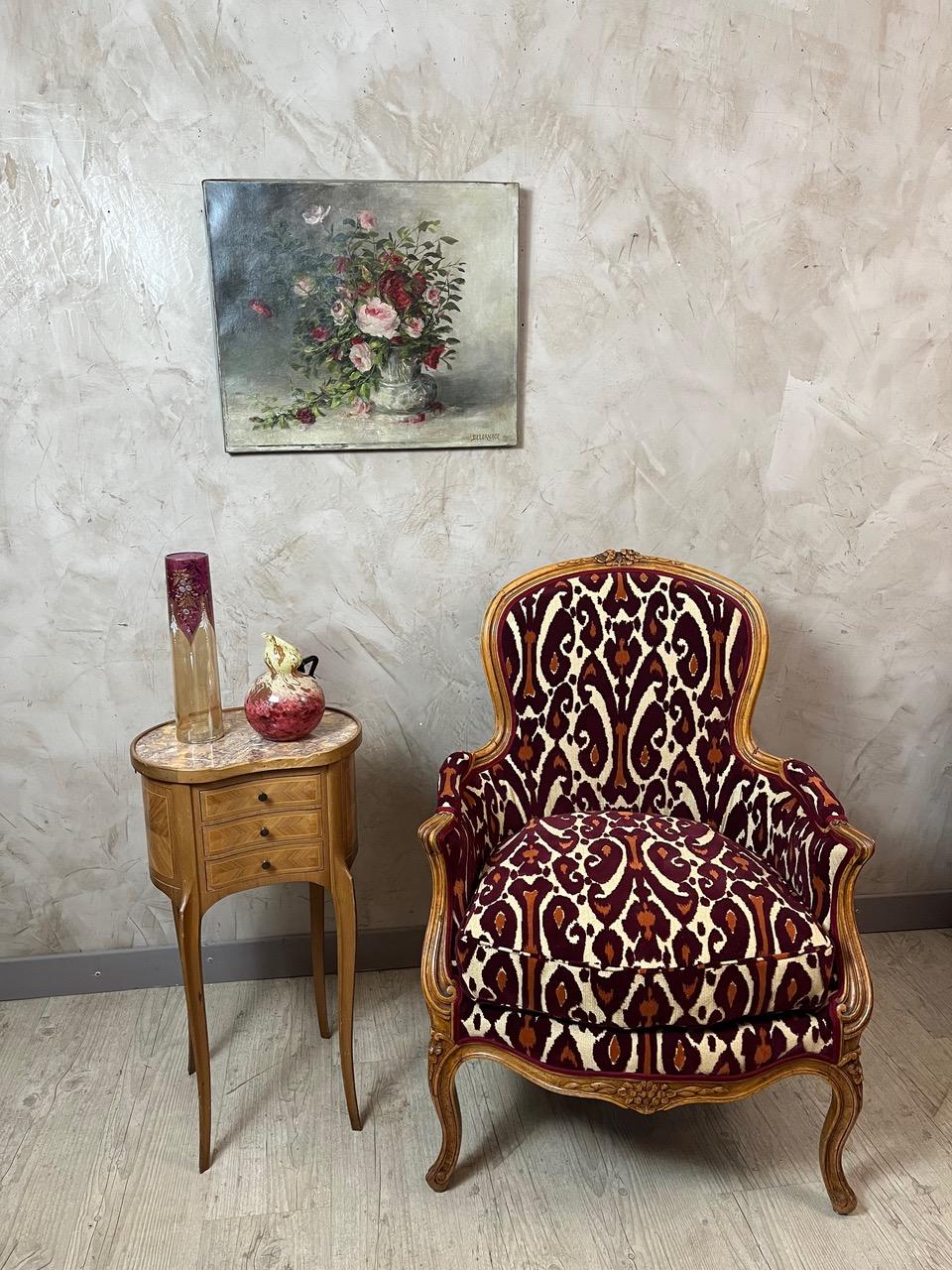 Öl auf Leinwand von 1906 signiert Delornage  in gutem Zustand. Signatur auf der Leinwand sichtbar. Perfekt für Kunstliebhaber oder alle, die ein authentisches Stück zur Verschönerung ihrer Einrichtung suchen. Mit rotem und rosa Blumenmotiv.