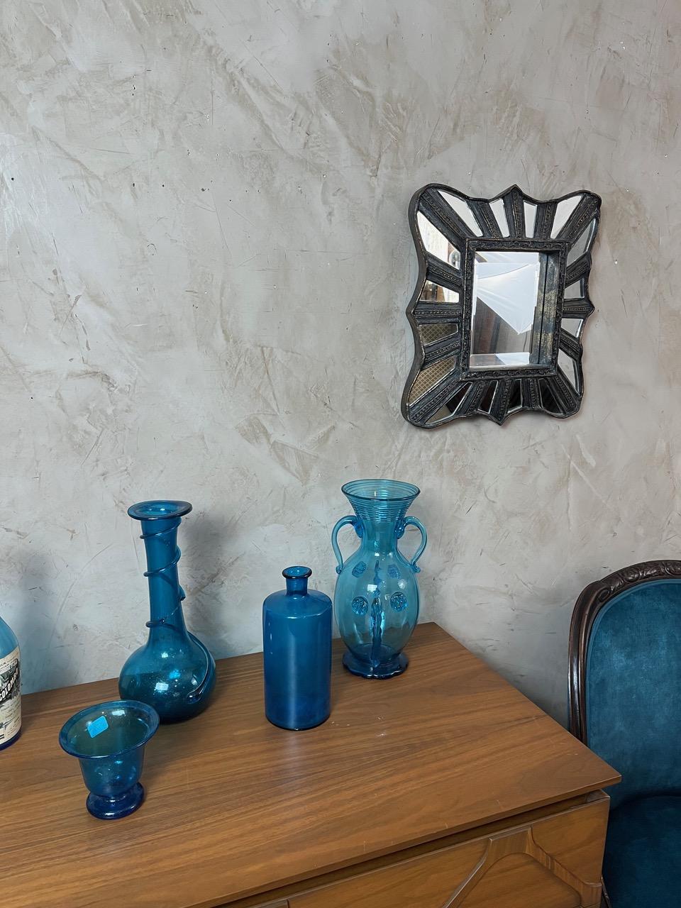 Vaso in vetro soffiato blu stile Biot del XX secolo, anni '20 in vendita 7