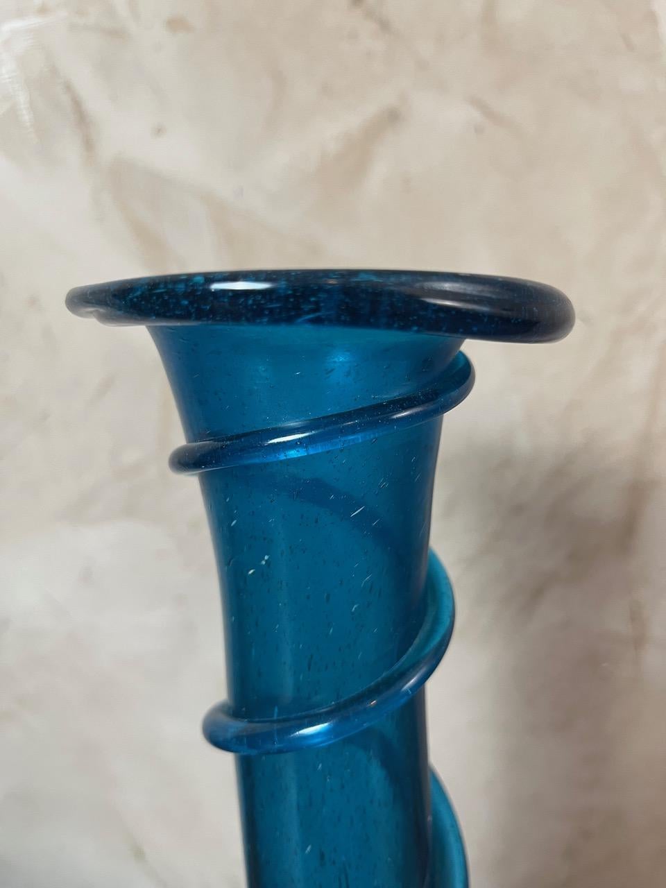 Vaso in vetro soffiato blu stile Biot, 1900, Francia, inizio XX secolo in vendita 1