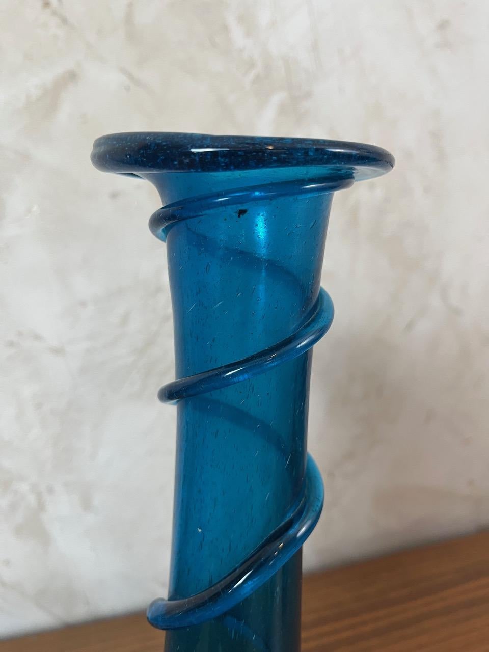 Vaso in vetro soffiato blu stile Biot, 1900, Francia, inizio XX secolo in vendita 6