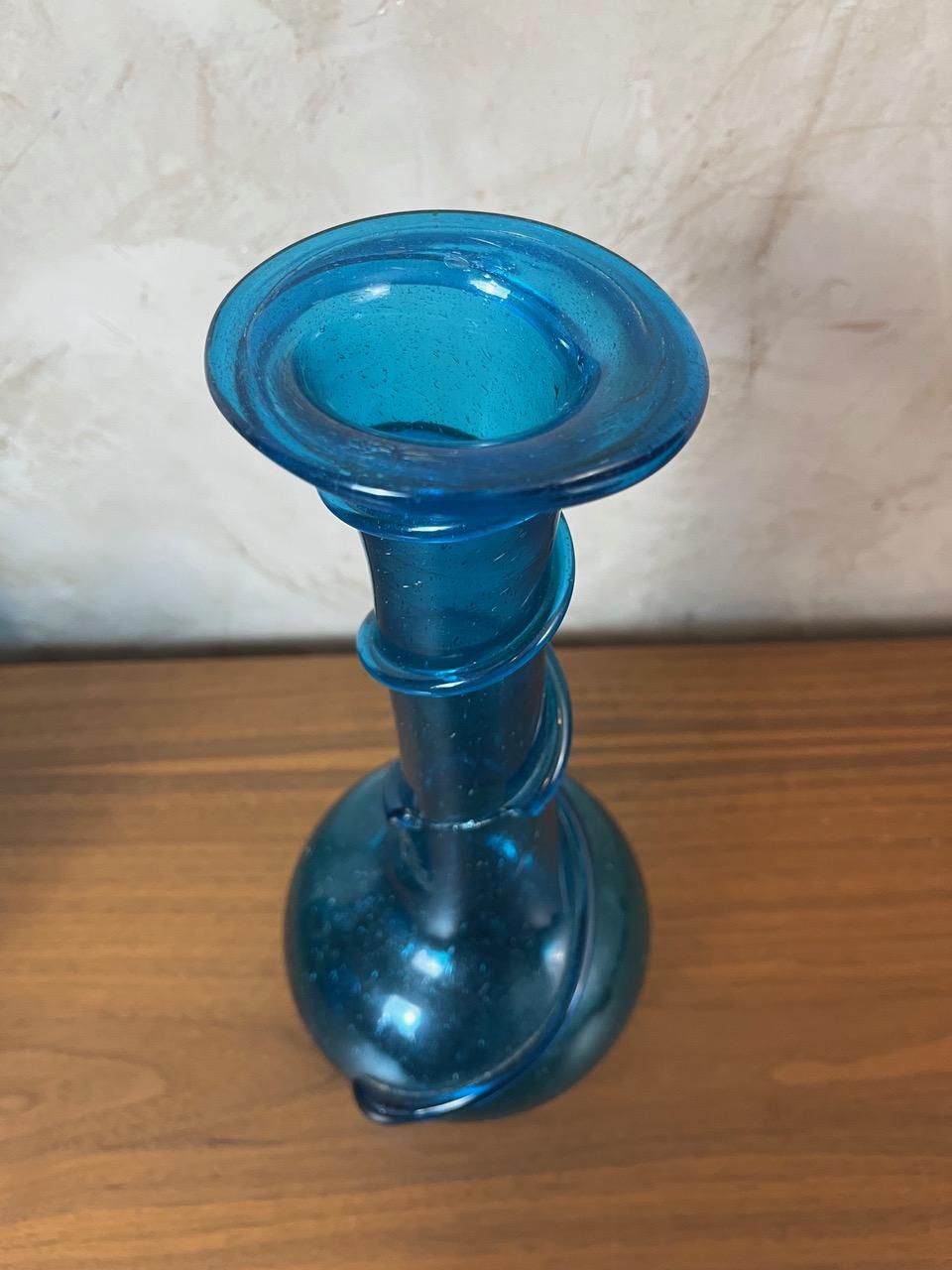 Vaso in vetro soffiato blu stile Biot, 1900, Francia, inizio XX secolo in vendita 2