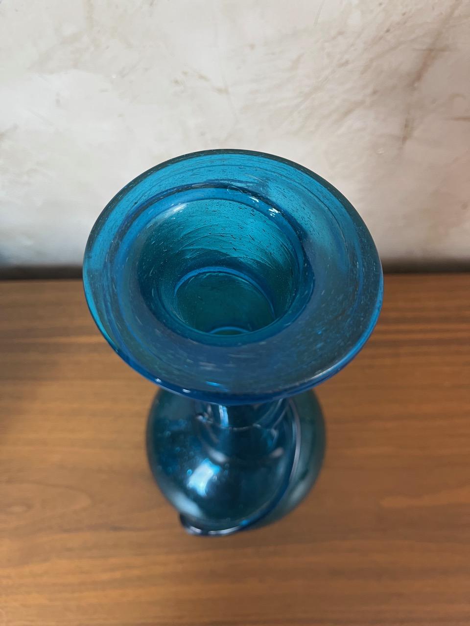 Vaso in vetro soffiato blu stile Biot, 1900, Francia, inizio XX secolo in vendita 3