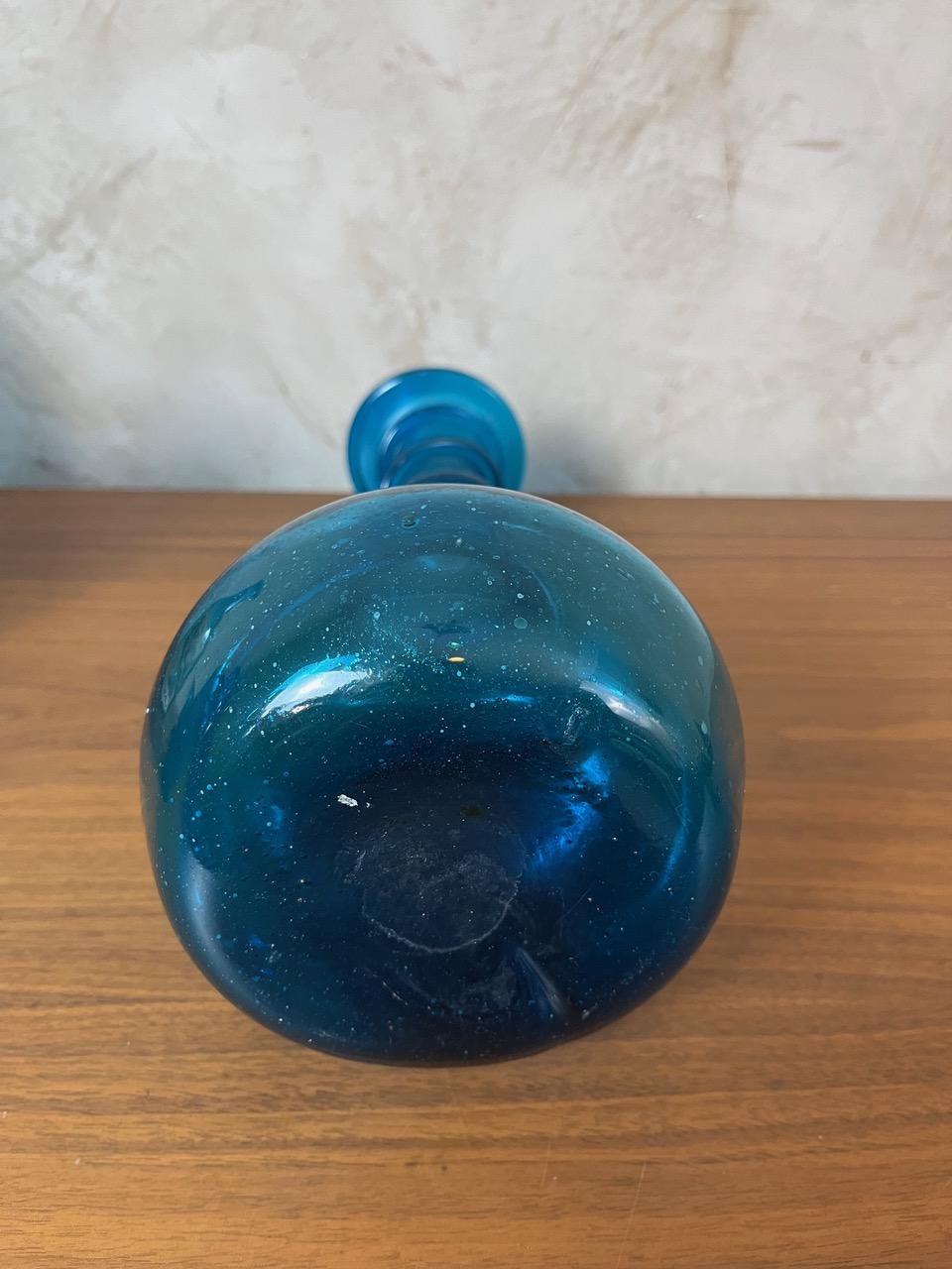 Vaso in vetro soffiato blu stile Biot, 1900, Francia, inizio XX secolo in vendita 5