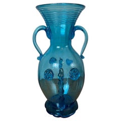 Verre soufflé bleu français du début du 20e siècle, années 1900