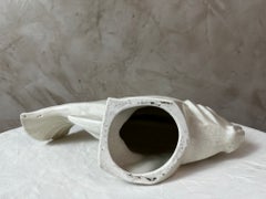 Art Deco White Crackle Glazed Earthenware Fish Sculpture, France, 1930s