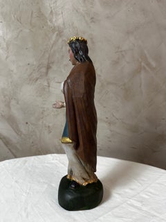 Early 19th Century French Polychrome Carved Wooden Virgin Mary Sculpture