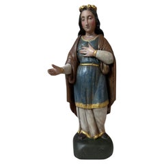 Early 19th Century French Polychrome Carved Wooden Virgin Mary Sculpture