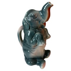 Glazed Majolica Elephant Pitcher by Saint-Clément, France, 1930s