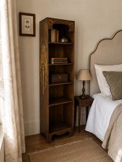 French Pyrographed Oak Bookcase with Floral Decoration, 1925s