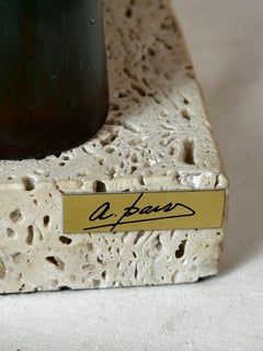 Signed Contemporary Bronze Sculpture by Cristina Puell with Bird on Stone Base