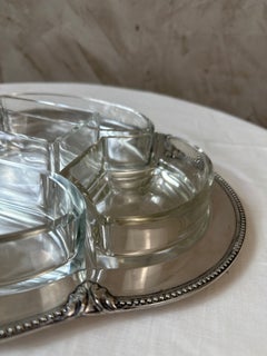 Early 20th Century Silver-Plated Serving Tray with Five Glass Bowls