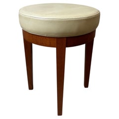 Vintage Swivel Stool in Beechwood and Beige Leather