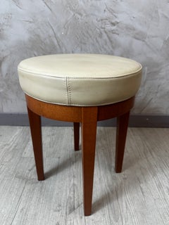 Vintage Swivel Stool in Beechwood and Beige Leather