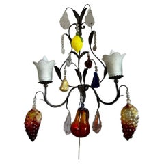 Murano Blown Glass Fruit and Wrought Iron Two-Light Wall Sconce, Venitian