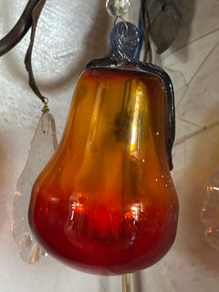 Murano Blown Glass Fruit and Wrought Iron Two-Light Wall Sconce, Venitian