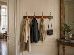 Antique Wood and Brass Wall-Mounted Coat Rack, circa 1900