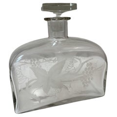 20th century French Glass Decanter with Grape and Vine Leaf, 1940s