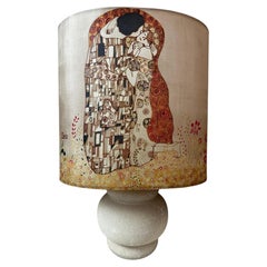Vintage Ceramic Table Lamp with Gustav Klimt’s “The Kiss” Lampshade