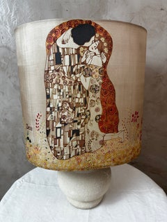 Vintage Ceramic Table Lamp with Gustav Klimt’s “The Kiss” Lampshade