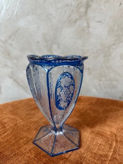 Art Deco Bohemian crystal vase in blue and clear glass, 1920s