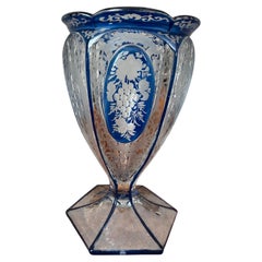 Art Deco Bohemian crystal vase in blue and clear glass, 1920s