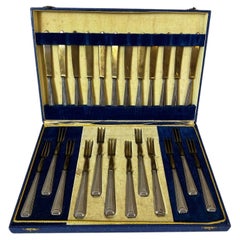 1920s Set of 12 Silver-Plated and Brass Hors d’Oeuvre Knives and 12 Forks