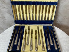 1920s Set of 12 Silver-Plated and Brass Hors d’Oeuvre Knives and 12 Forks