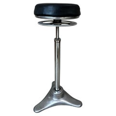 Early 20th century Industrial Workshop Stool in Metal and Black Leather