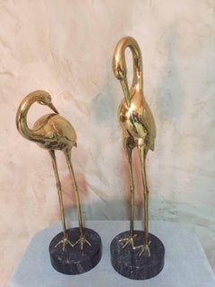 Mid-20th Century French Brass Heron Couple on a Marble Base