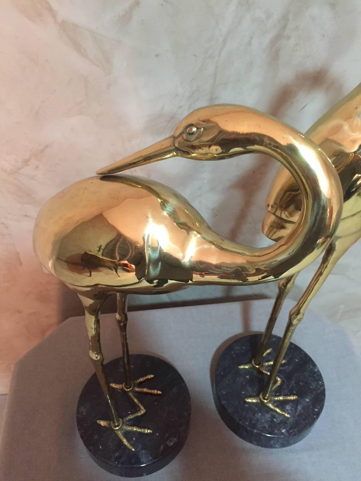 Mid-20th Century French Brass Heron Couple on a Marble Base 1