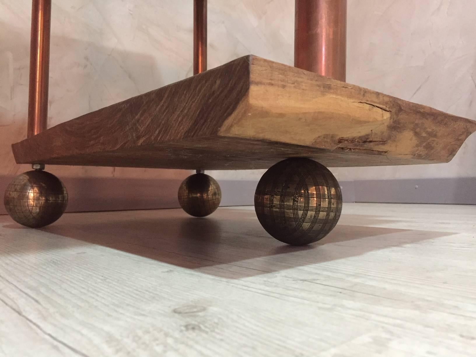 20th Century Pau Rosewood Desk with Copper Pipes and Petanque Brass Balls, 1990s
