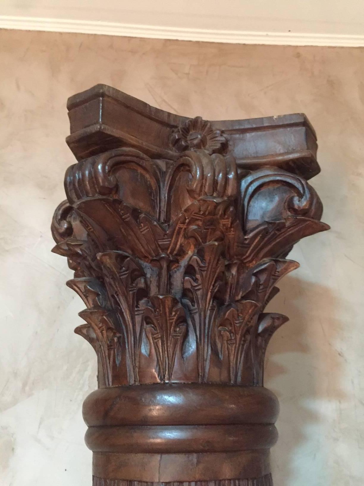 Campaign Early 20th Century Pair of Carved Wood Column with Wine Grapes and Vine Leaves