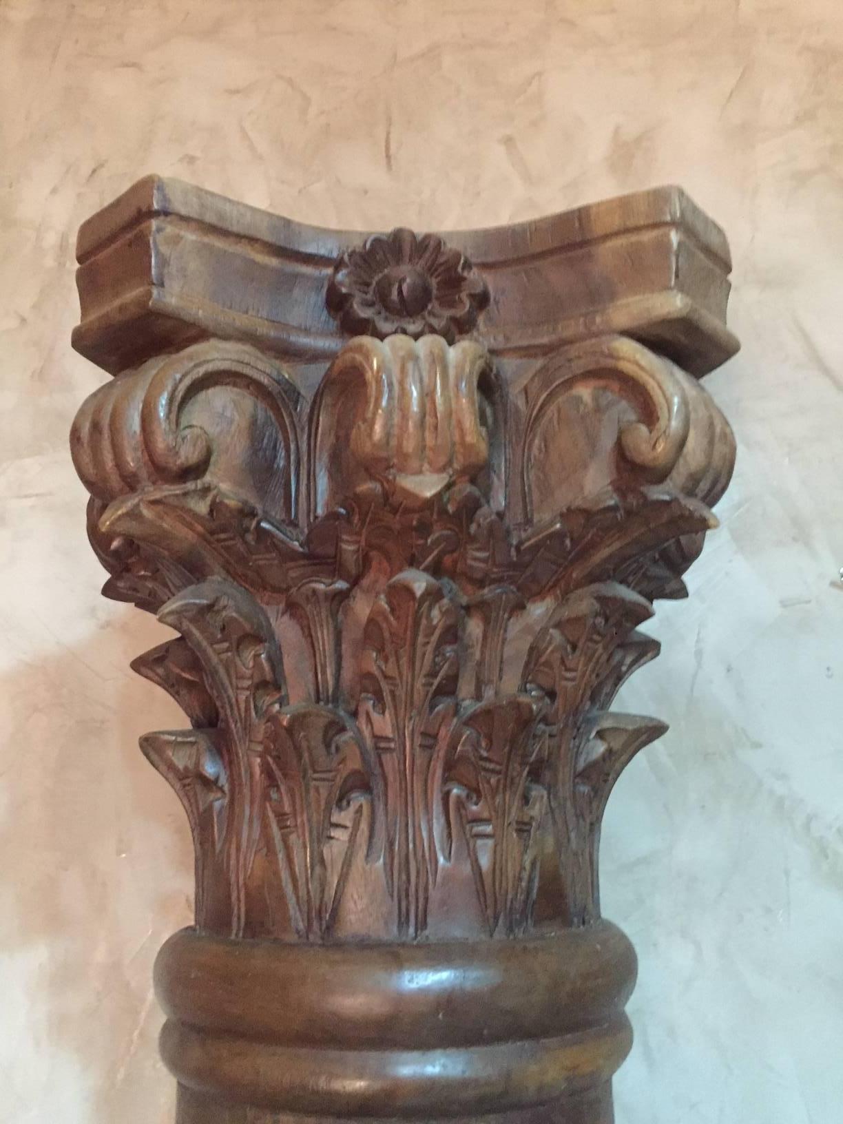 Early 20th Century Pair of Carved Wood Column with Wine Grapes and Vine Leaves 2