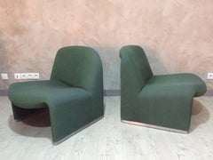 Pair of Green Italian Designer Giancarlo Piretti "Alky" Lounge Chair, 1970s