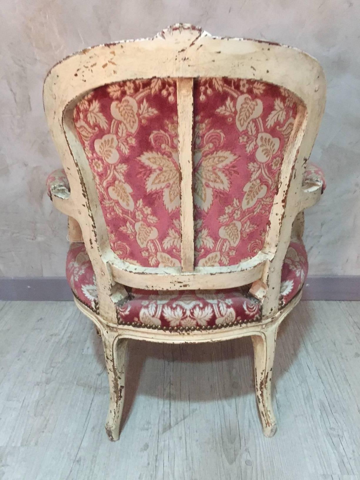 Early 19th Century Velor Fabric Louis XV Armchair with Original Patina 2