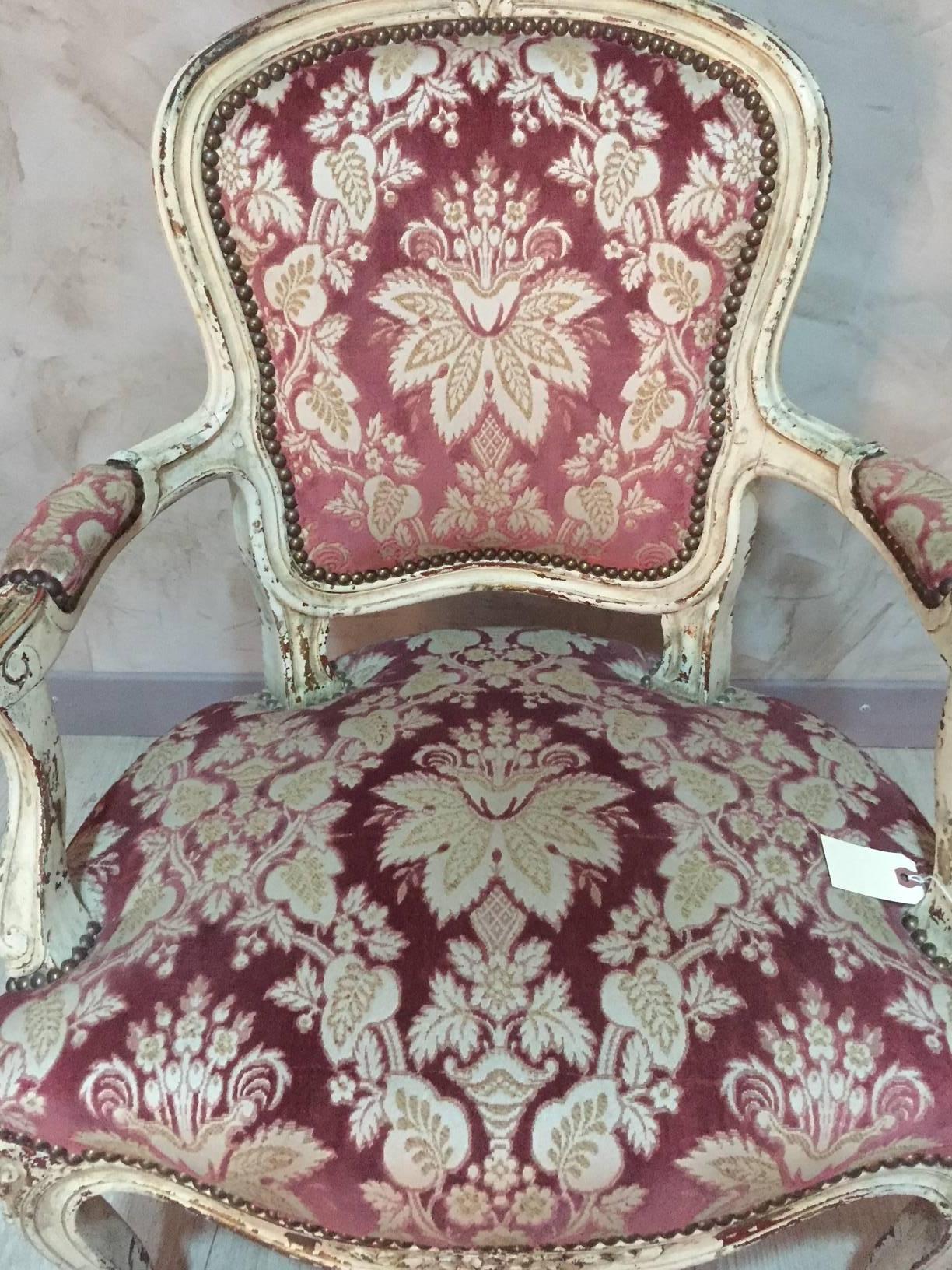 Early 19th Century Velor Fabric Louis XV Armchair with Original Patina 4